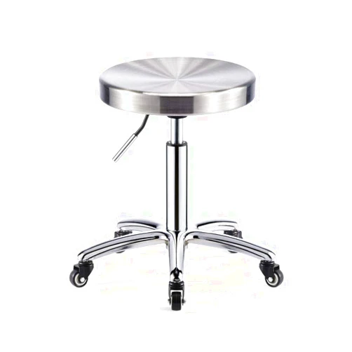 Rugs Saddle Beauty Stool on Wheel，Workshop Stool Adjustable Height with Silver Stainless Steel Seat，Adjustable Height 40-54 cm，Supported weight 160 Kg，Beautician Stoolfor Beautician Hairdresser Atelier Cl