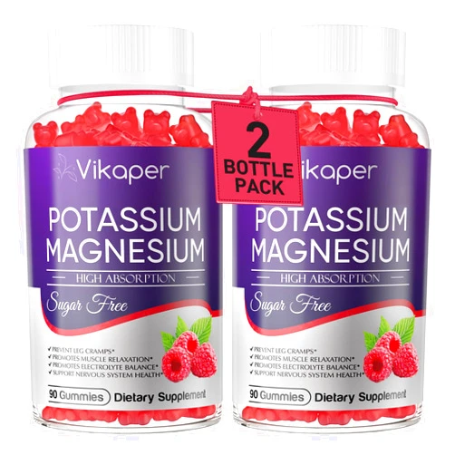 VIKAPER Potassium Magnesium Gummies 1200 mg for Adults Sugar-Free High Absorption Magnesium Glycinate Supplement,Supports Leg Cramps,Muscle,Heart Health,Non-GMO Magnesium Gummy Raspberry Flavor 180 Count
