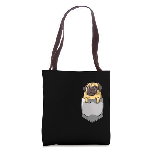 Pug Chest Pocket Funny Pug Face Carlin Pug Mom Dad Pug Chest Pocket Pug Lover I Love Pugs Owners Carlino Pug Tote Bag
