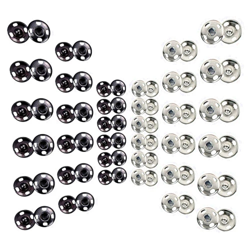 Fuman Forest 100 Sets Sew-on Snap Buttons Metal Snaps Fasteners Press Studs Buttons for Sewing, 8.5 mm,10 mm & 12mm,Black & Silver, (Fuman-034)