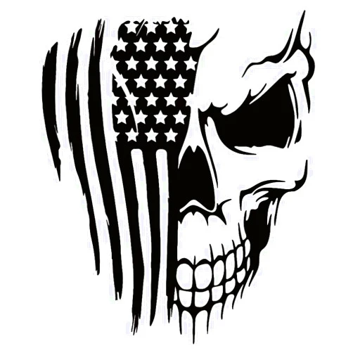 JSCARLIFE American Flag Skull Distressed Car Sticker Decal, Skull USA Car Hood Sticker, Skull Vinyl Decal for Car Truck SUV Window Indoor and Outdoor Decoration (Black)