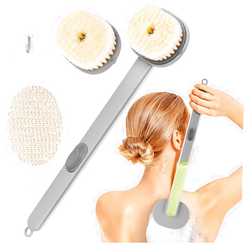 AOOWU Body Brush Back Scrubber for Shower, 4PCS Long Handle Liquid Bath Shower Brush Set, Detachable Body Back Scrubber Built-in Shower Gel Reservoir, Deep Cleaning Tool for Exfoliating Skin