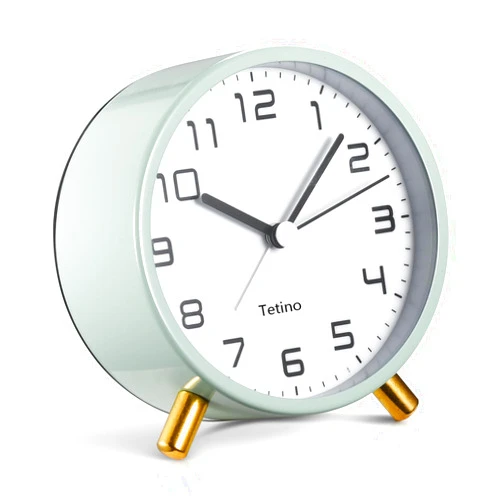 Tetino Analog Alarm Clocks,Retro Metal Desk Silent Non Ticking Small Clock with Night Light,Battery Operated,Simple Design,for Bedrooms, Bedside,Office,Home Décor (Green)