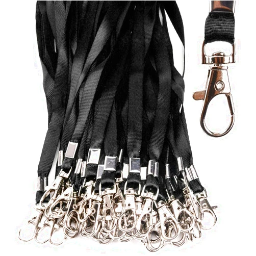 SLanC Lanyards 50 Pcs Bulk Lanyard for Id Badges Flat Black Lanyard with Badge Clip Swivel Hook (50, Black)