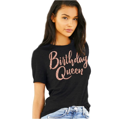 RhinestoneSash Birthday Queen Shirts for Women - Birthday Crew Tshirts for Women - Rose Gold Birthday Shirts