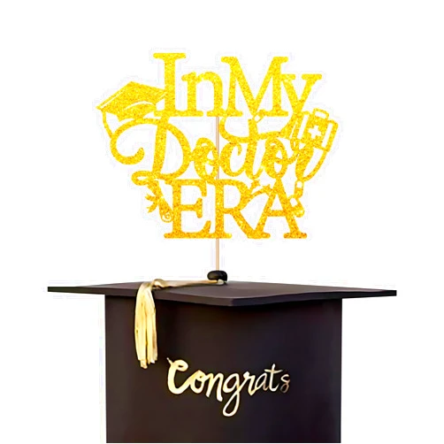 MINIYEYE In My Doctor Era Cake Topper, Doctor Graduation Cake Decor, Glod Glitter It's a DR Actually Cake Topper, Congrats Phd College/Medical School Graduation Party Decoration