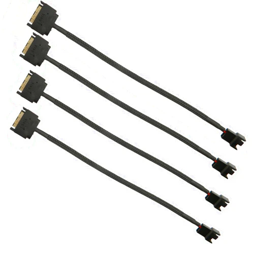 FBHDZVV 4Pcs SATA Power Splitter Y Cable 1 to 1 15 Pin Male SATA to Sleeved 3 Pin/4 Pin PMW 12V PC Case Fan Power Supply SATA Connector Cable for Computer Cooler Cooling Fan Extension Adapter Cable