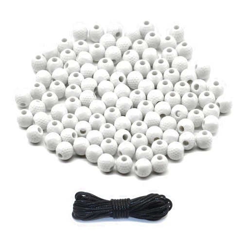 SIQYUWM 120 Pieces Golf Ball Beads Acrylic Sports Beads with Big Hole and 4.37 Yards Waxed Cord for Bracelets Necklaces Earrings Hair Ties Keychains Craft Making