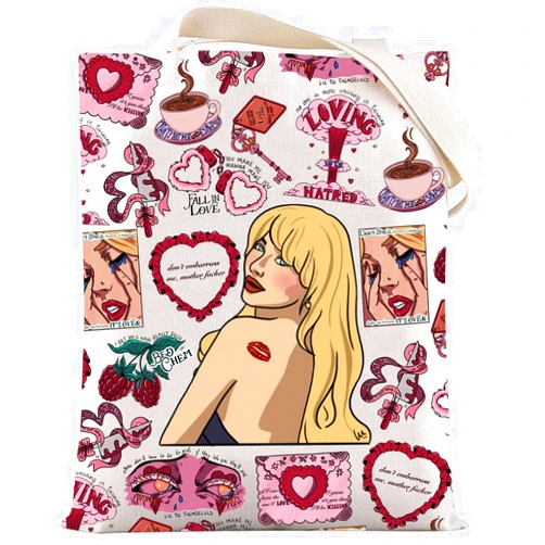 LEVLO Singer Canvas Tote Bag Music Album Lover Gift Short n' Sweet Shoulder Bag Singer Espresso Merchandise