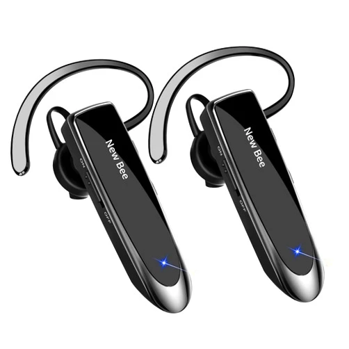 New bee [2 Pack] Bluetooth Earpiece Wireless Handsfree Headset V5.0 24 Hrs Driving Headset with Mic 60 Days Standby Bluetooth Headset for iPhone Android Samsung Driver