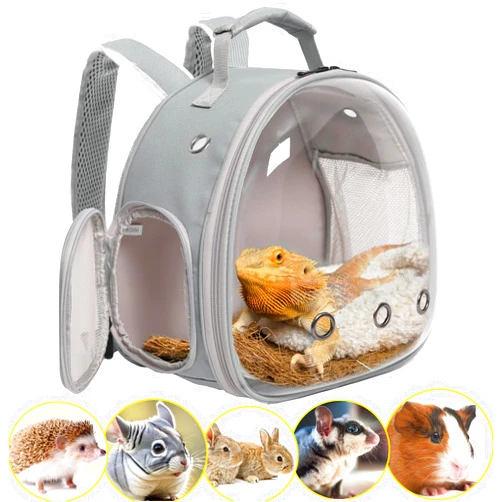 WEVONIGU Guinea Pig Backpack Carrier, Reptile Outdoor Used,Bearded Dragon Carrier Backpack with Clear Bubble Window,Small Animal Travel Backpack for Hedgehog Rat Parrot, Airline Approved (Grey, Backpack)