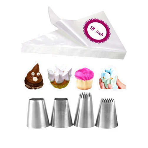 MuYwa Extra Large Piping Tips with Bags for Frosting,Meringue,Churros,Macarons,Eclairs,Pastry Cookie Dough,24 Pcs