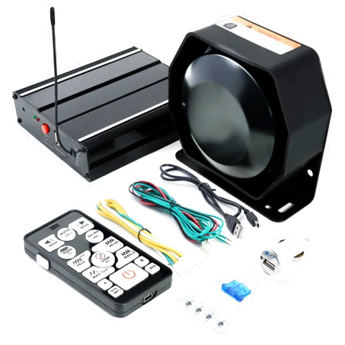 JAMTON 200W 12V 20 Tone Emergency Siren PA System, Slim Speaker Horn with Wireless Handheld Remote Control and Microphone for Emergency Vehicles Police Car Firefighter Ambulance SUVs