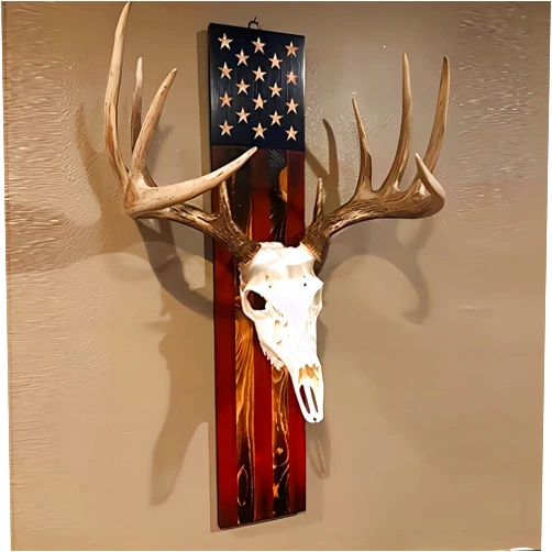 Taivoze European Mount Skull Hanger, USA Flag Decor Hooker Pedestal, Deer Antler Mounting Kit, Perfect Prey Display Rack for Hanging and Mounting Taxidermy Deer Antlers and Other Skulls (Hanger Kit-B)