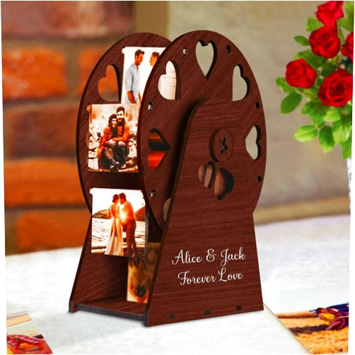 Ozinna Personalized Mini Ferris Wheel Photo Frame for Family Custom Engraved Picture Frame Ferris Wheel Rotatable Windmill for 8 Photos Christmas Home Art Decor Vintage Decor Gift