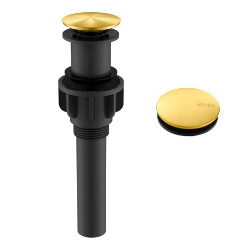 KENES Bathroom Vessel Sink Pop Up Drain Without Overflow Assembly, Lavatory Vanity Sink Drain Stopper, Anti-Clogging Drain Strainer, Brushed Gold, KE-P300A-4