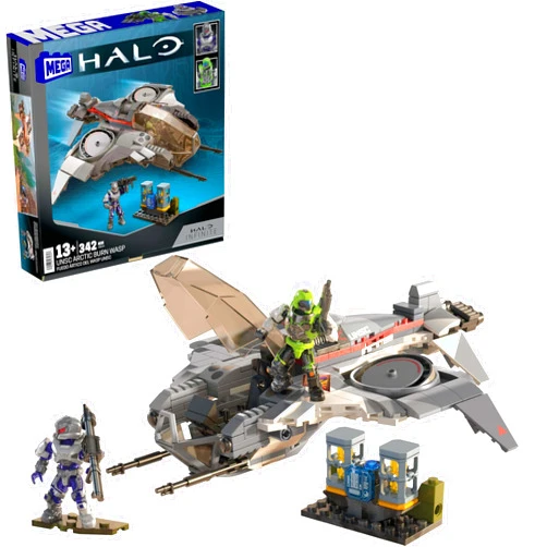 Mega Halo Action Figure Building Toy, UNSC Arctic Burn Wasp with 342 Pieces and 2 Poseable Figures, for Collectors