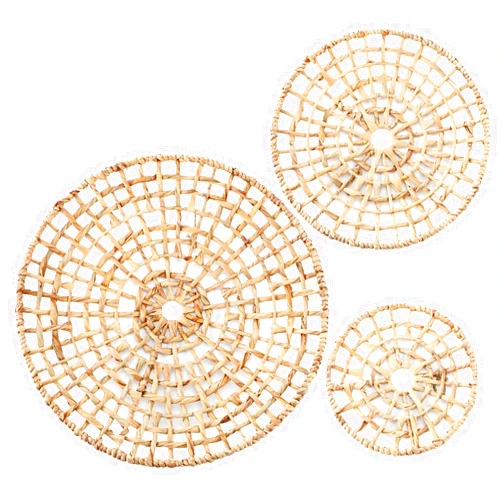 Suzile Set of 3 Wicker Wall Basket Decor Natural Hanging Woven Baskets Round Organic Wall Basket Decor Disks for Living Room or Bedroom Unique Wall Plaque 9.8 Inch, 13.8 Inch, 19.7 Inch