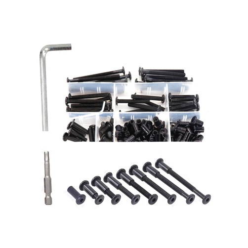 binifiMux 100pcs Black M6 Hex Drive Socket Cap Bolts Dowel Joint Nuts Assortment Kit, Allen Head Countsunk Furniture Crib Connecting Bolts Nuts Kit,M6x20mm/30mm/40mm/50mm/60mm/70mm/80mm