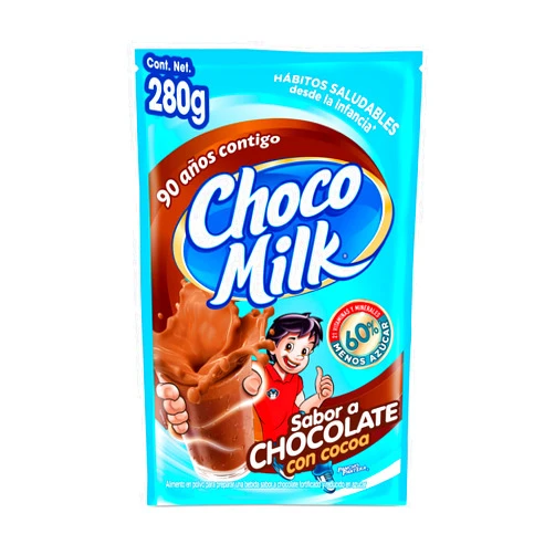 Chocomilk Choco Milk Menos Azúcar Alimento en Polvo Fortificado para Leche Sabor Chocolate Bolsa 280g