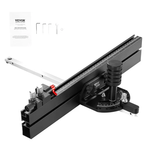 VEVOR Precision Miter Gauge, Standard Slot 3/4'' x 3/8'', Aluminum Alloy Table Saw Miter Gauge with 18 in Grating 15 Angle Stops Adjustable Spring Loaded Plunger and Removable Disc, for Woodworking