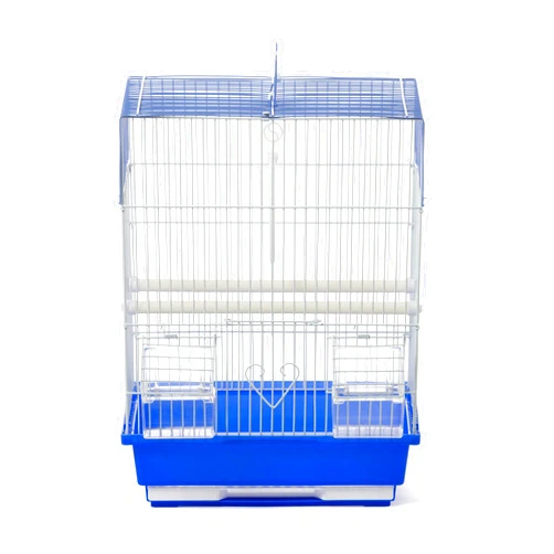 PH Prevue Hendryx Prevue Pet Products Flat Top Economy Parakeet and Small Bird Cage with White Wire, Blue Plastic Base with Removable Tray