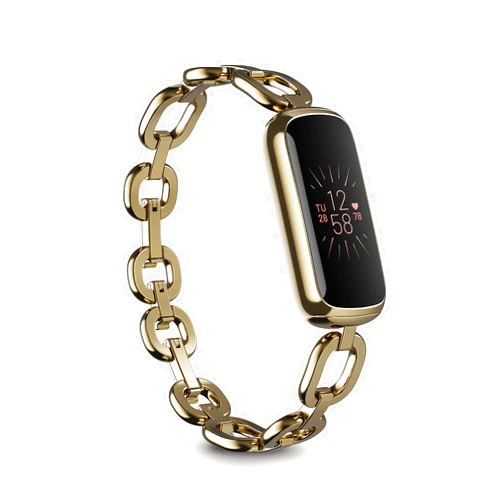 Fitbit Luxe Special Edition Fitness and Wellness Tracker, Gorjana Soft Gold Stainless Steel Parker Link Bracelet, One Size (S & L Peony Classic Bands Included)