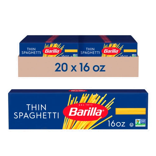 Barilla Thin Spaghetti Pasta, 16 oz. Box (Pack of 20) - Non-GMO Pasta Made with Durum Wheat Semolina - Kosher Certified Pasta