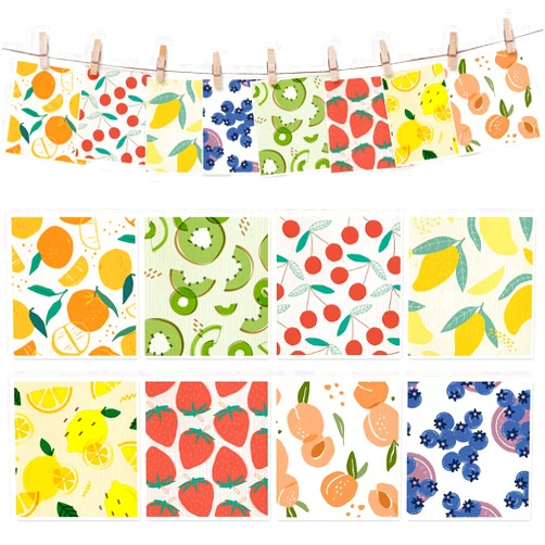 Generic AnyDesign 8 Packs Fruit Theme Swedish Dishcloths Assorted Fruit Pattern Kitchen Towels Aesthetic Reusable Cotton Absorbent Dish Towels for Home Party Housewarming Cleaning, 7 x 8 Inch