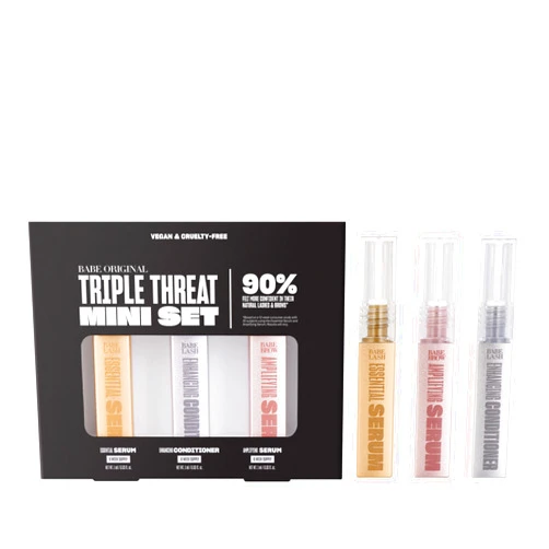 Babe Original Triple Threat Mini Set, Includes Babe Lash Essential Serum & Enhancing Conditioner + Babe Brow Amplifying Serum, 1 mL, 3 Pack