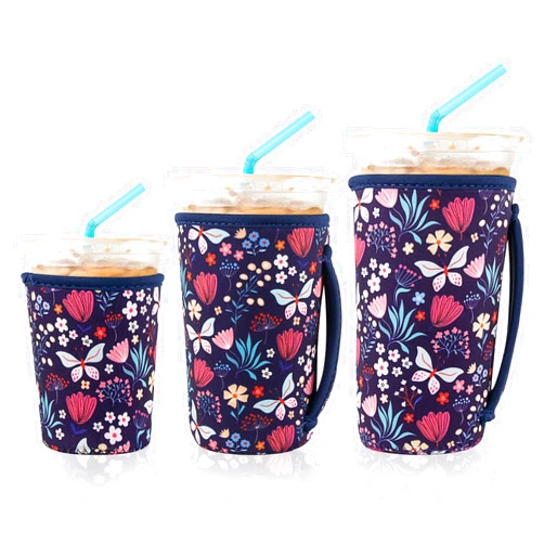 KJQJLY 3 Reusable Iced Coffee Sleeves for Iced Coffee Cups or Drinks Reusable Neoprene Insulated Sleeves for Hot and Cold Drinks from Starbucks, Dunkin, And More (Butterfly Bush)