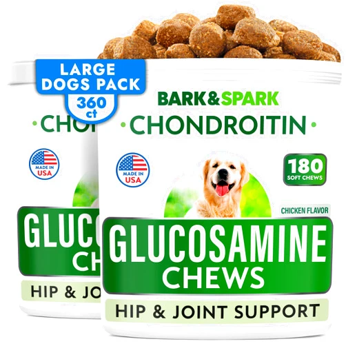 BARK&SPARK Glucosamine Chondroitin Dog Hip & Joint Supplement - Joint Pain Relief - Hip & Joint Chews for Dogs - Joint Support Large Breed - Senior Doggie Vitamin Pills Joint Health - (360 Treats - Chicken)