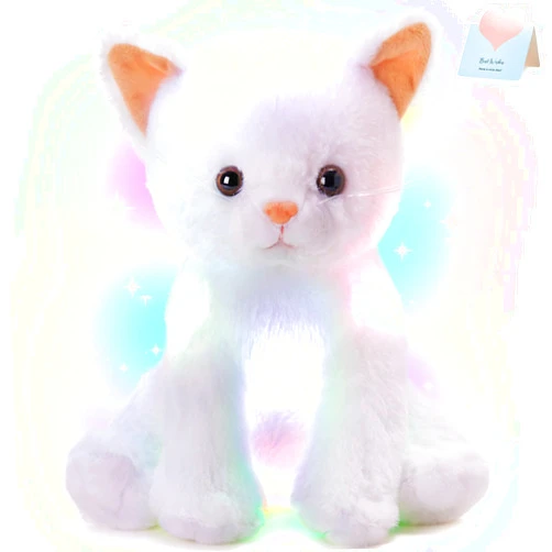 Houwsbaby Light up Cat Stuffed Animal LED Glowing Kitty Plush Toy Floppy Kitten Toy Night Lights Birthday Presents for Kids Toddler Girls, White, 12''