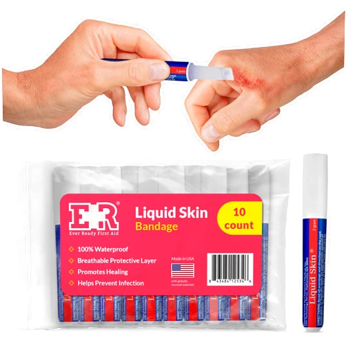 Ever Ready First Aid Liquid Bandage for Skin – Waterproof Skin Glue for Wound Closure, Flexible Liquid Barrier with Non-Sting Formula – Long-Lasting Liquid Bandage - 10 Count
