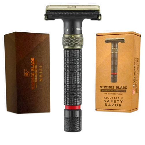 VIKINGS BLADE Adjustable Double Edge Safety Razor + Luxury Case. Smooth, Reusable, Eco-Friendly (The Emperor “Meiji”)