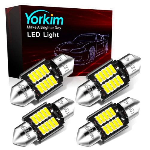 Yorkim DE3022 LED Bulb 31mm Festoon LED Bulb White Super Bright CANBUS 10-SMD 4014 Chipsets, 3175 DE3175 3022 LED For Car Interior dome map Lights, Pack of 4