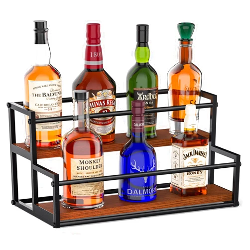 THYGIFTREE Liquor Bottle Display Shelf 2 Tier Liquor Rack Holder Bar Shelf Stand for Liquor Organizer Countertop Liquor Risers Storage Shelves Wine Rack for Whiskey