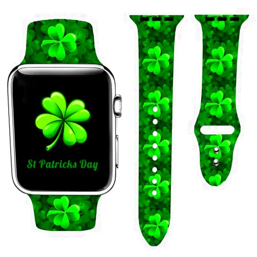 OANGOHW St Patricks Day Lucky Clover Holiday Watch Bands Compatible Apple Watch Band 38mm 40mm 41mm 42mm 44mm 45mm 49mm 49mm for Women Men, Adjustable Soft Silicone Replacement Smartwatch Wristband for