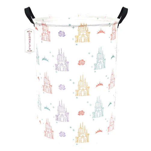 QUEENLALA Large Storage Basket,Laundry Hamper/Bathroom/Home Decor/Collapsible Round Storage Bin,Boys and Girls Hamper/Boxes/Clothing(Round-Rose Castle)