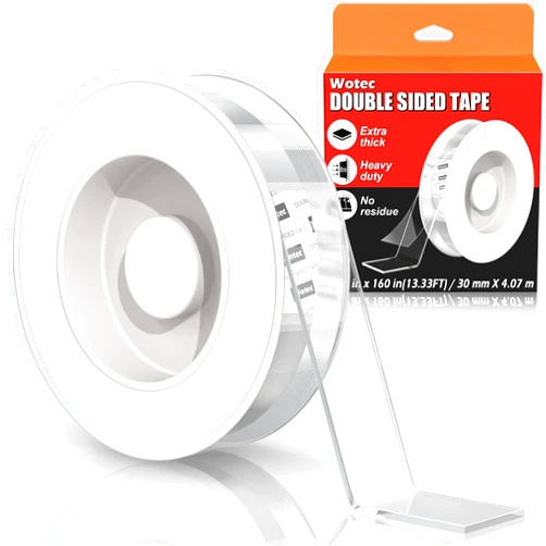 Wotec Extra Large Double Sided Tape Heavy Duty Removable 1.18 Inch x 160 Inch, Clear & Tough Nano Tape, Multipurpose Mounting Tape Picture Hanging Strips Adhesive Poster Carpet Tape