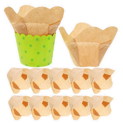 HAKIDZEL 100pcs Lotus-shaped Baking Wrappers Medium Muffin Liners Greaseproof Cupcake Baking Containers for Cake Shops Parties and Creative Activities