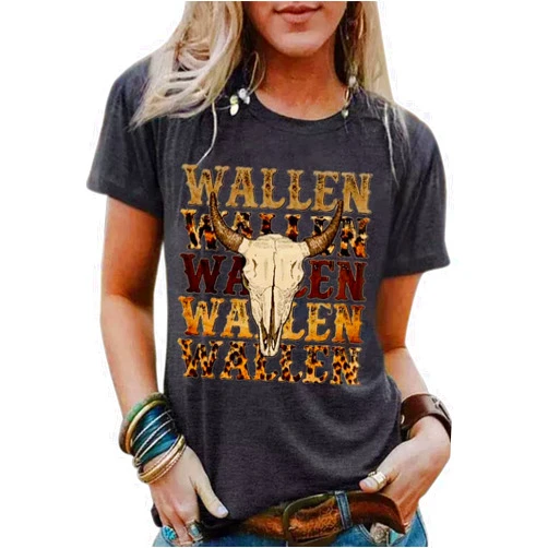 RuDily Vintage Steer Skull Western T-Shirt Women Country Tops Cute Cowgirl Graphic Cowboy Tees