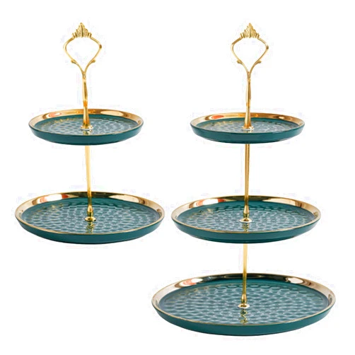 Tosnail Set of 2 Porcelain Cupcake Stand Ceramic Dessert Stand Tiered Serving Trays with Gold Rod, 3 Tiers and 2 Tiers Cake Stand Party Serving Trays Fruit Pastry Holders for Wedding and Party
