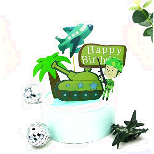 PureArte DIY Happy Birthday Special Forces Army, Navy, Marines, Black Ops Military Deluxe Birthday Cake Decoration Set For Kids Party Decoration Props