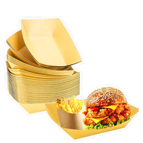 Keweilian 60 Pack 2lb Kraft Paper Food Trays, Heavy-Duty Paper Food Boat Disposable Serving Basket Tray for French Fries Nachos Snack Hot Dog Taco BBQ Popcorn Party Picnic Wedding Party (Brown)