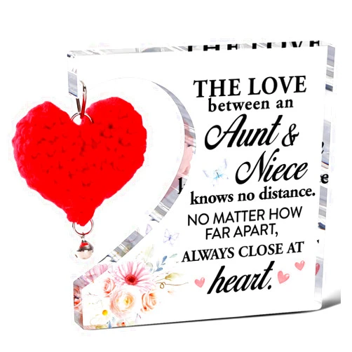 Littlefa Aunt Birthday Gifts,Thank You Gifts for Aunts Mother's Day Christmas,Unique Auntie Gift Ideas,Aunt & Niece Knows No distance Acrylic Weaving Heart Plaque
