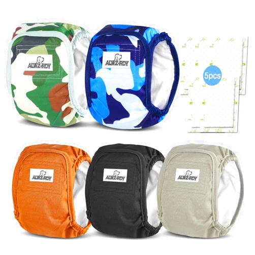 ALWZ-RDY Belly Bands for Male Dogs 5 Pack Washable Dog Diapers Reusable Male Dog Pee Wraps with 5pcs Dog Diaper Liners for Doggie in Incontinence or Excitable Urination and Training, XS