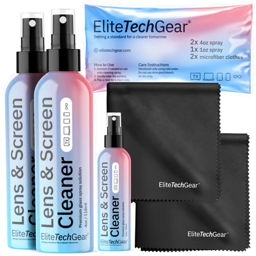 Elite Tech Gear Glasses Cleaner & Screen Cleaner Kit – 3pcs Lens Cleaner Spray (2X 4oz+1oz) with 2pcs Microfiber Glasses Cleaning Cloth – Alcohol Free Eyeglass Cleaner – 5pc Glasses Cleaning Kit