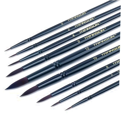 Transon Round Paint Brush Set 9pcs Synthetic Sable Hair for Acrylic Painting Watercolor Painting Gouache Ink Craft and Detail Painting Black Color