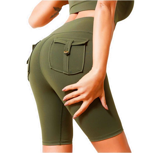 Ozmmyan Workout Shorts for Women Scrunch Butt Lifting Gym Biker Shorts V Cross High Waisted Yoga Booty Shorts with Pockets